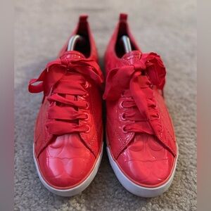 Coach Suzzy Sneakers Hot Pink Patent Leather Women’s 10B Ribbon Laces EUC!